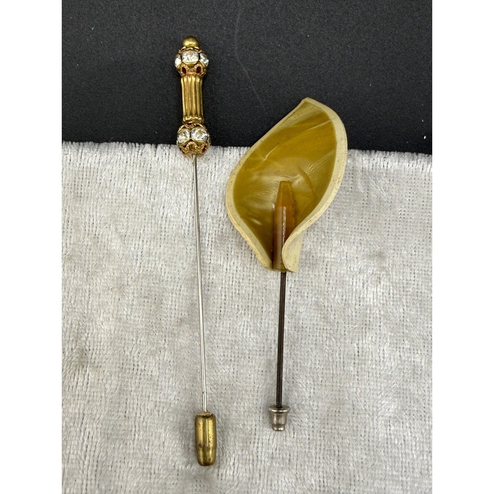 Vintage Stick Pins Lot 2 Crystal Rhinestone Calla Lily Gold Tone‎